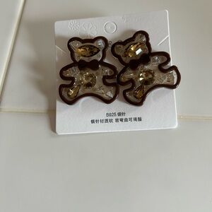 Sparkling Brown Teddy Bear Earrings for Kids